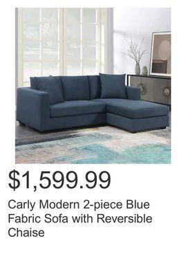 Costco Carly modern 2-piece blue fabric sofa with reversible chaise offer