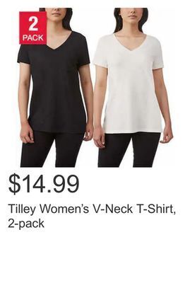 Costco Tilley women's v-neck t-shirt, 2-pack offer