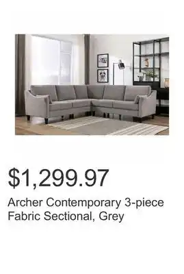 Costco Archer contemporary 3-piece fabric sectional, grey offer