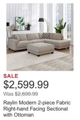 Costco Raylin modern 2-piece fabric right-hand facing sectional with ottoman offer