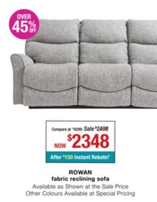 La Z Boy Rowan fabric reclining sofa offer