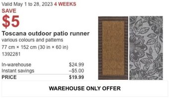 Costco Toscana outdoor patio runner offer
