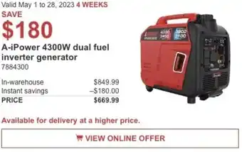 Costco A-iPower 4300W dual fuel inverter generator offer