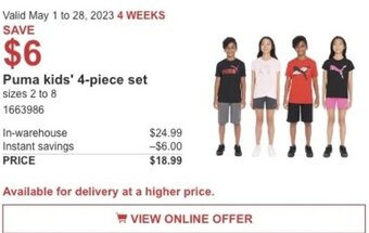 Costco Puma kids' 4-piece set offer