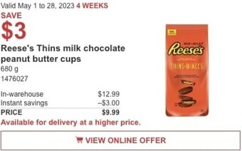 Costco Reese's Thins milk chocolate peanut butter cups offer