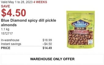 Costco Blue Diamond spicy dill pickle almonds offer