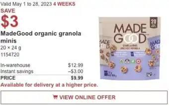 Costco MadeGood organic granola minis offer