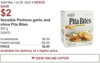 Costco Sensible Portions garlic and chive Pita Bites offer