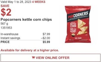 Costco Popcorners kettle corn chips offer