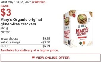 Costco Mary's Organic original gluten-free crackers offer