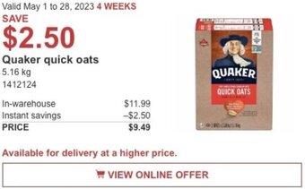 Costco Quaker quick oats offer