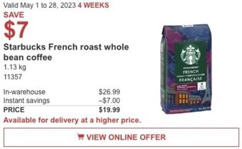 Costco Starbucks French roast whole bean coffee offer