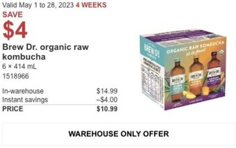 Costco Brew Dr. organic raw kombucha offer