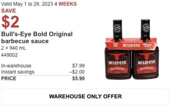 Costco Bull's-Eye Bold Original barbecue sauce offer