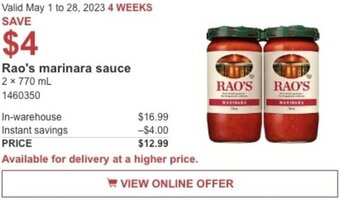 Costco Rao's marinara sauce offer