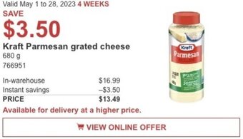 Costco Kraft Parmesan grated cheese offer