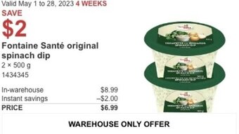 Costco Fontaine Santé original spinach dip offer