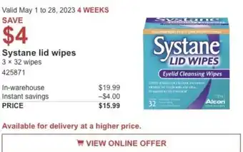 Costco Systane lid wipes 3 x 32 wipes offer