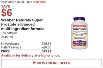 Costco Webber Naturals Super Prostate advanced multi-ingredient formula offer