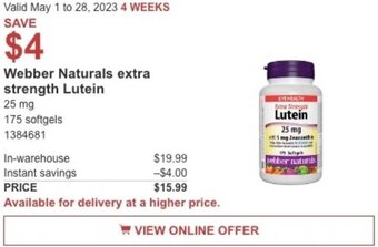Costco Webber Naturals extra strength Lutein offer