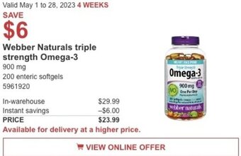 Costco Webber Naturals triple strength Omega-3 offer