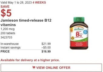 Costco Jamieson timed-release B12 vitamins offer