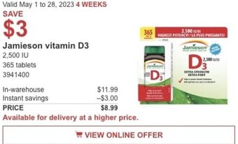 Costco Jamieson vitamin D3 offer