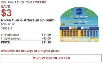 Costco Nivea Sun & Aftersun lip balm offer