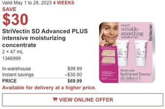 Costco StriVectin SD Advanced PLUS intensive moisturizing concentrate offer