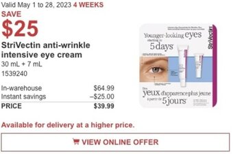 Costco StriVectin anti-wrinkle intensive eye cream offer