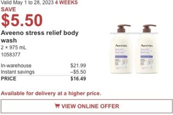 Costco Aveeno stress relief body wash offer