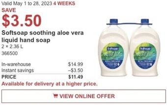Costco Softsoap soothing aloe vera liquid hand soap offer