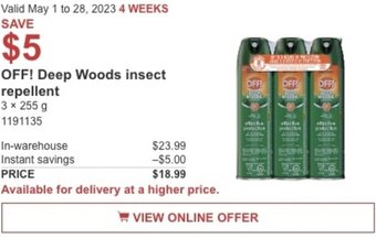 Costco OFF! Deep Woods insect repellent offer