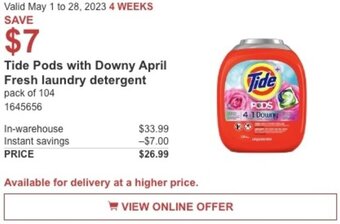 Costco Tide Pods with Downy April Fresh laundry detergent offer