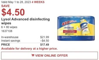 Costco Lysol Advanced disinfecting wipes offer