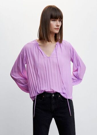 Mango Pleated blouse with puffed sleeves offer