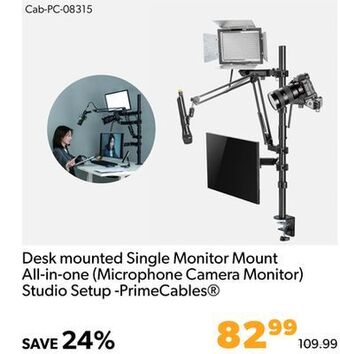 Shopper+ Desk mounted single monitor mount all-in-one (microphone camera monitor) studio setup -primecables® offer