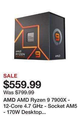 Newegg Amd ryzen 9 7900x - 12-core 4.7 ghz - socket am5 - 170w desktop processor (100-100000589wof) offer