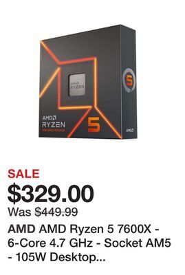 Newegg Amd ryzen 5 7600x - 6-core 4.7 ghz - socket am5 - 105w desktop processor (100-100000593wof) offer