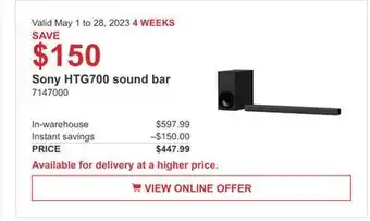 Costco Sony htg00 sound bar offer
