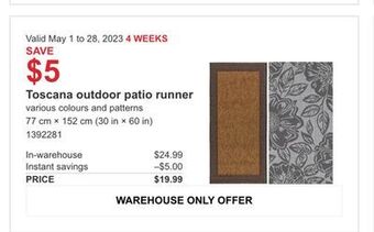 Costco Toscana outdoor patio runner offer