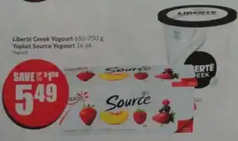 FreshCo Liberté Greek Yogourt 650-750 g Yoplait Source Yogourt 16 pk offer