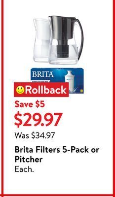 Walmart Brita filters 5-pack or pitcher offer
