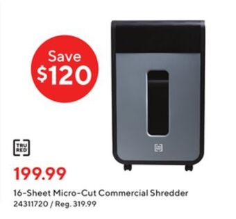 Staples Tru red 16-sheet micro-cut commercial shredder offer