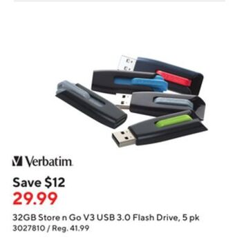 Staples Verbatim store 'n' go v3 32gb usb 3.2 gen 1 flash drives offer