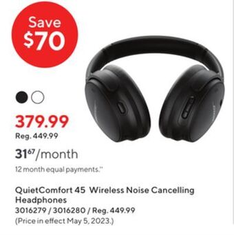 Staples Bose quietcomfort 45 wireless noise cancelling headphones offer