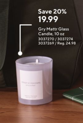 Staples Gry mattr glass candle offer