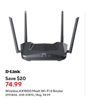 Staples D-link wireless ax1800 mesh wi-fi 6 router offer