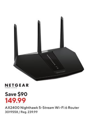 Staples Netgear nighthawk 5-stream wifi 6 router offer
