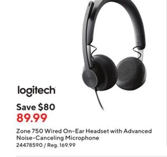 Staples Logitech zone 750 wired on-ear headset with advanced noise-canceling microphone offer